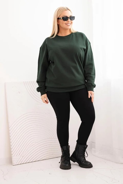 Bluza damska pętelkowa Plus Size bawełniana basic z okrągłym dekoltem ciemno zielona