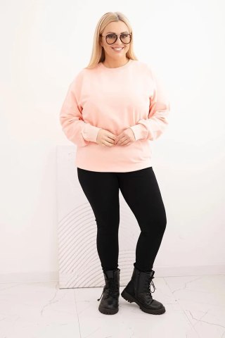 Bluza damska pętelkowa Plus Size bawełniana basic z okrągłym dekoltem łososiowa