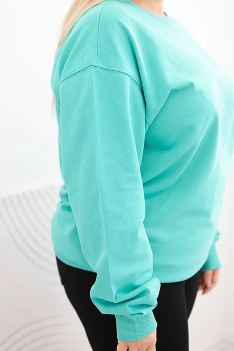 Bluza damska pętelkowa Plus Size bawełniana basic z okrągłym dekoltem miętowa