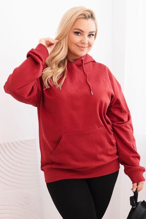 Bluza damska pętelkowa Plus Size bawełniana z kapturem i kieszenią kangurką bordowa