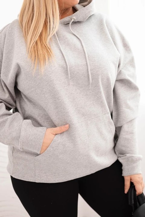 Bluza damska pętelkowa Plus Size bawełniana z kapturem i kieszenią kangurką szara