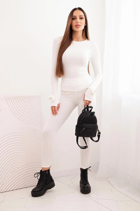 Komplet damska z prążkowanej wiskozy z długim rękawem i legginsami ecru