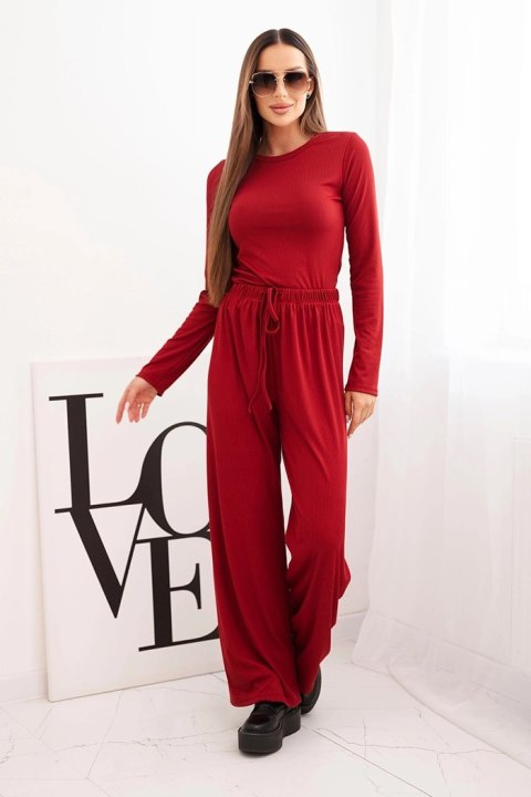 Komplet damski wiskozowy z bluzką i szerokimi spodniami bordowy