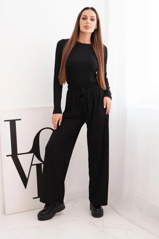 Komplet damski wiskozowy z bluzką i szerokimi spodniami czarny