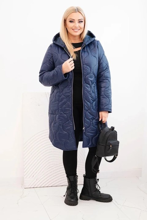 Kurtka damska Plus Size zimowa pikowana z kapturem granatowa