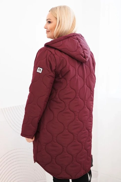 Kurtka damska Plus Size zimowa pikowana z kapturem śliwkowa