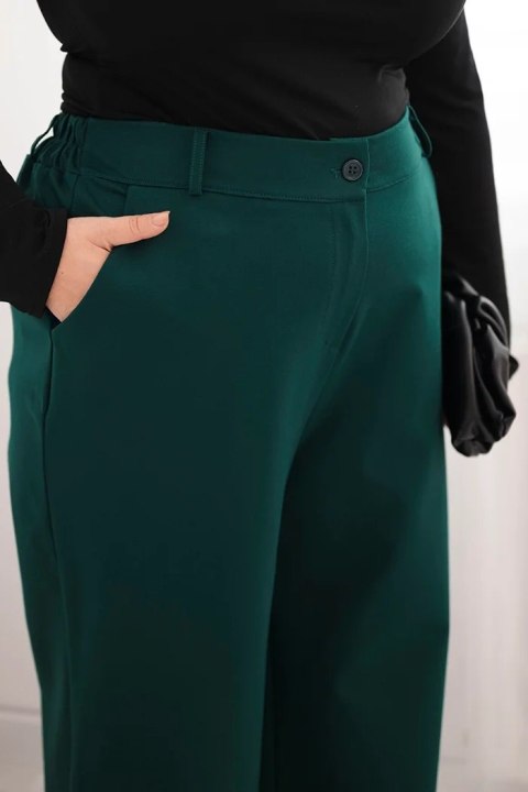 Spodnie damskie Plus Size z szeroką nogawką i elastycznym pasem ciemno zielone
