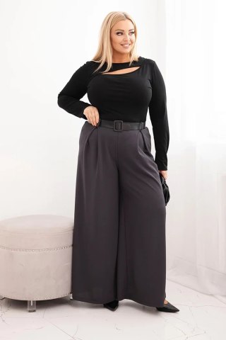 Spodnie damskie Plus Size z szeroką nogawką i paskiem grafitowe