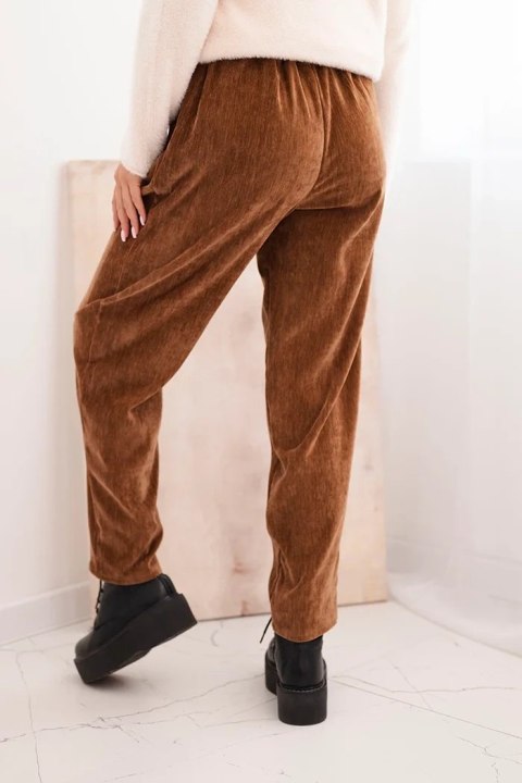 Spodnie damskie z wiskozy z apaszkowym paskiem camelowe