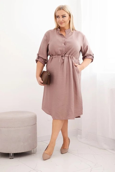 Sukienka damska z wiskozy Plus Size z guzikami i wiązaniem w talii fango