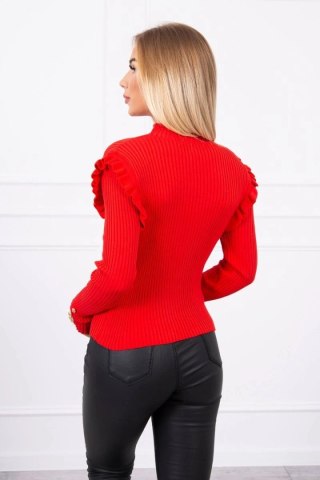 Bluzka swetrowa dopasowana z guzikami czerwona