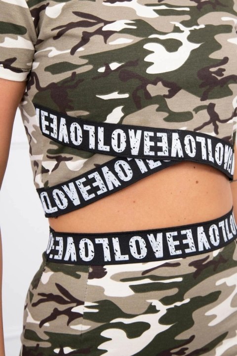 Komplet bluzki ze spódniczką moro khaki+ecru