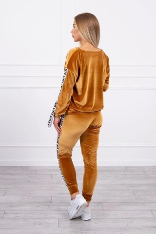 Komplet welurowy Love camelowy