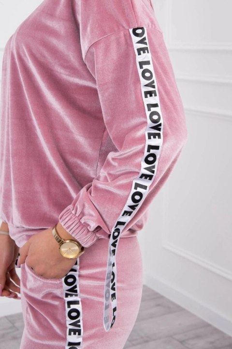 Komplet welurowy Love ciemno pudrowy róż