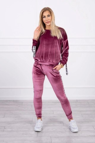 Komplet welurowy Love ciemno różowy