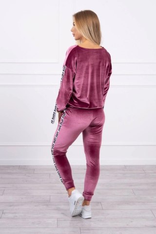 Komplet welurowy Love ciemno różowy