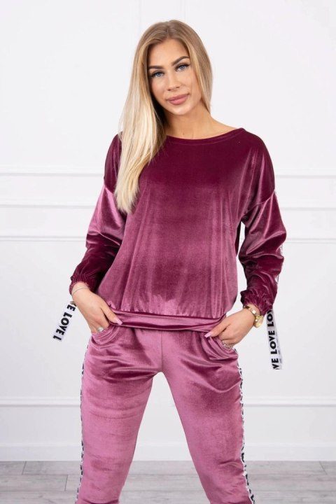 Komplet welurowy Love ciemno różowy