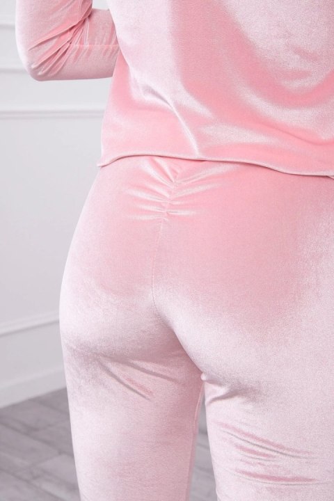 Komplet welurowy z marszczeniem z tyłu pudrowy róż