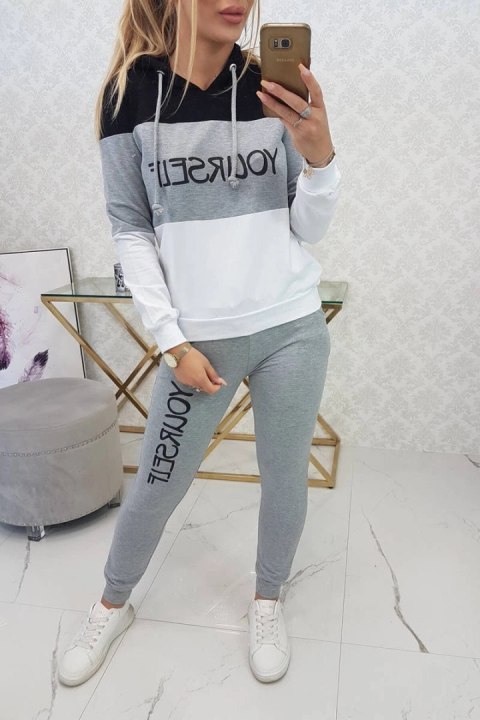 Komplet z nadrukiem Yourself czarny+szary