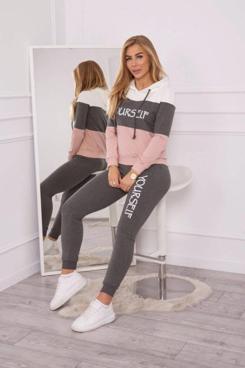 Komplet z nadrukiem Yourself ecru+grafitowy