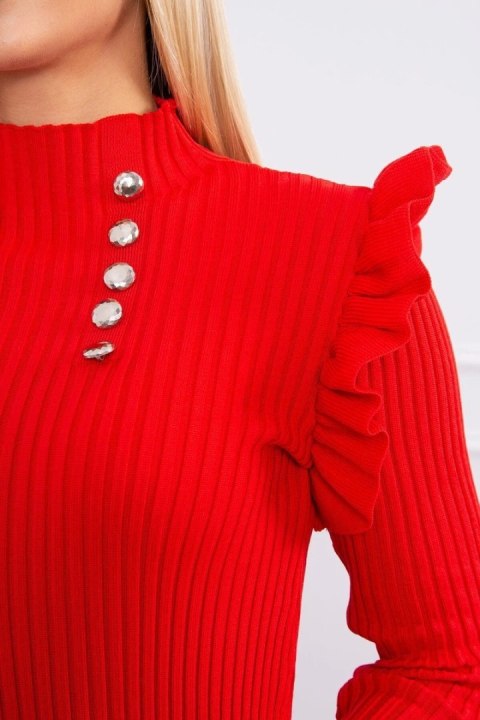 Sukienka swetrowa dopasowana z guzikami czerwony