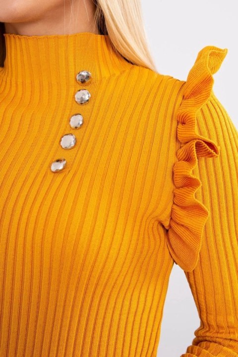 Sukienka swetrowa dopasowana z guzikami musztardowy