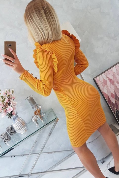 Sukienka swetrowa dopasowana z guzikami musztardowy