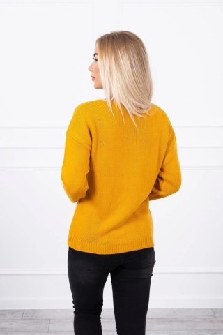 Sweter z dekoltem V musztardowy