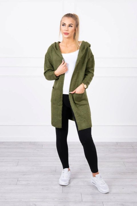 Sweter z kapturem i kieszeniami gładki khaki