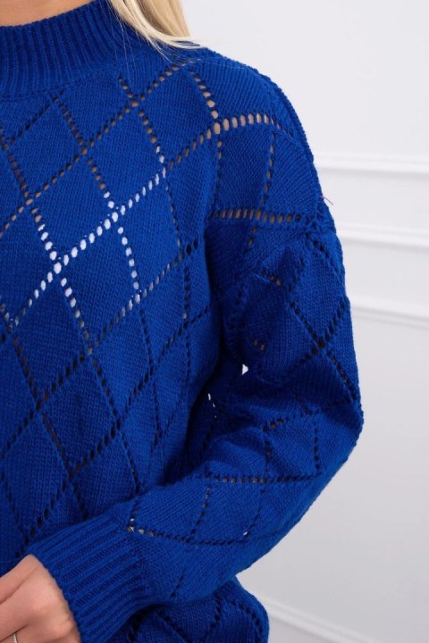 Sweter z półgolfem i wzorem w romby chabrowy