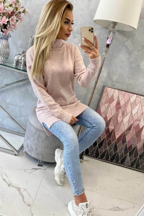 Sweter ze stójką jasno pudrowy róż