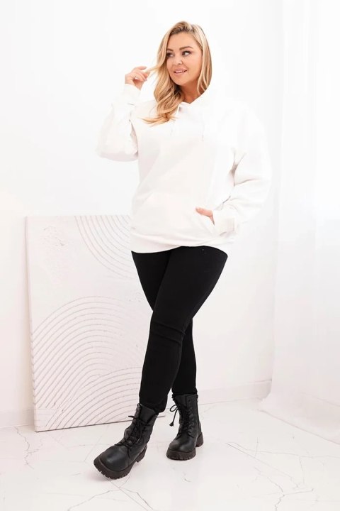 Bluza damska pętelkowa Plus Size bawełniana z kapturem i kieszenią kangurką biała