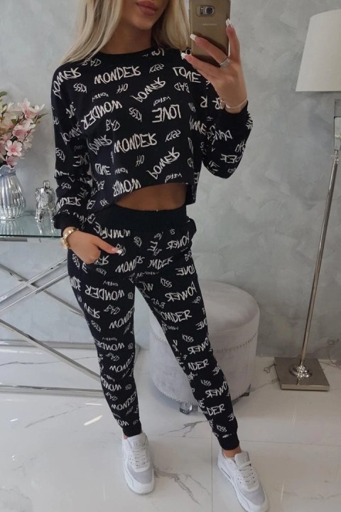 Komplet z napisami czarny