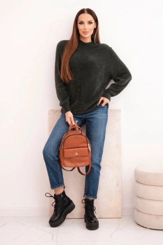 Sweter damski z wełną o miękkiej fakturze i długim rękawem khaki