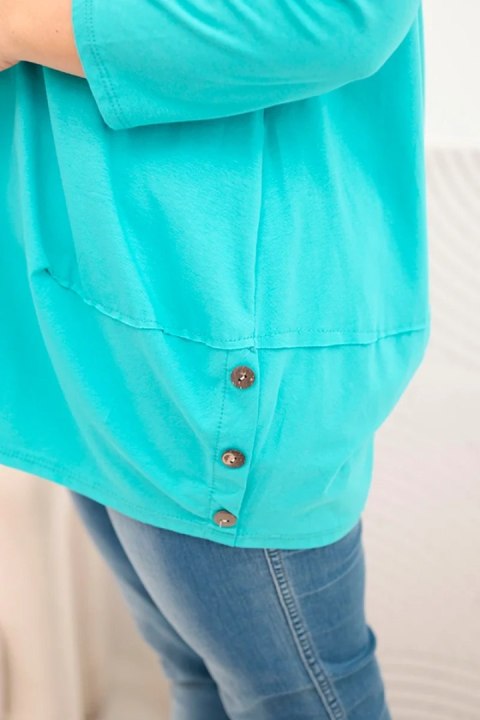 Bluzka damska Plus Size z bawełny z ozdobnymi guzikami i podwijanymi rękawami miętowa