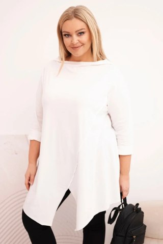 Bluzka damska bawełniana Plus Size asymetryczna z podwijanym rękawem biała