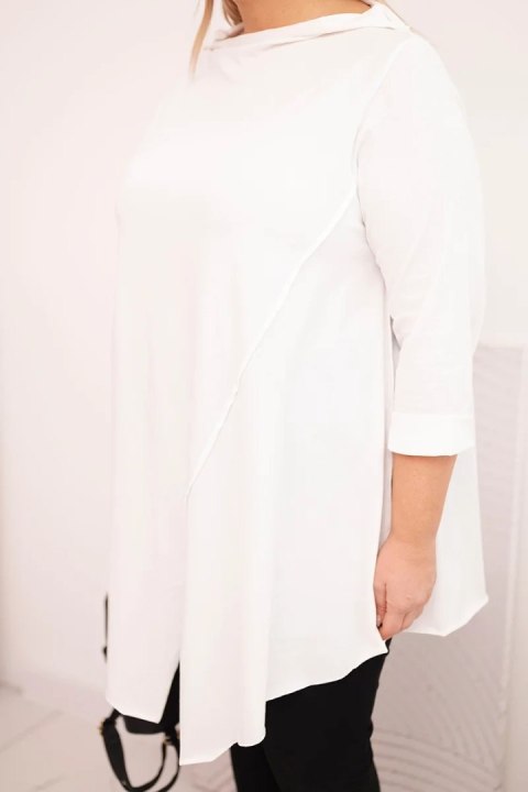 Bluzka damska bawełniana Plus Size asymetryczna z podwijanym rękawem biała