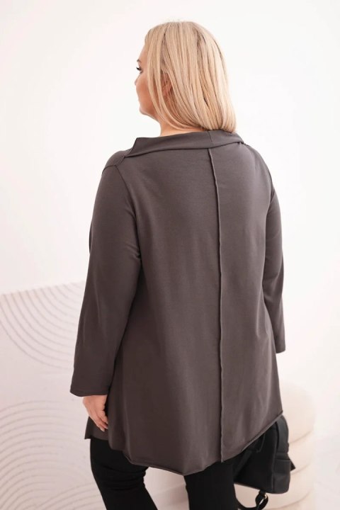 Bluzka damska bawełniana Plus Size asymetryczna z podwijanym rękawem grafitowa
