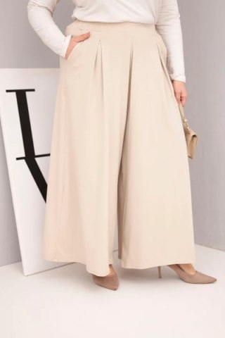 Spodnie damskie bawełniane Plus Size o szerokiej nogawce i luźnym kroju beżowe