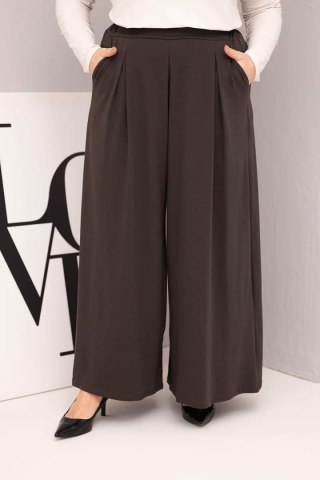 Spodnie damskie bawełniane Plus Size o szerokiej nogawce i luźnym kroju brązowe