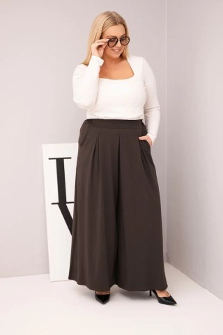 Spodnie damskie bawełniane Plus Size o szerokiej nogawce i luźnym kroju brązowe