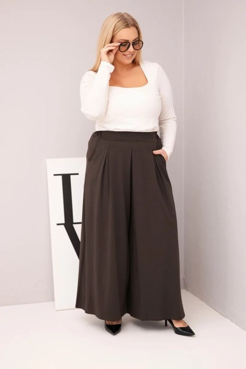 Spodnie damskie bawełniane Plus Size o szerokiej nogawce i luźnym kroju brązowe