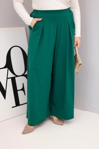 Spodnie damskie bawełniane Plus Size o szerokiej nogawce i luźnym kroju ciemno zielone