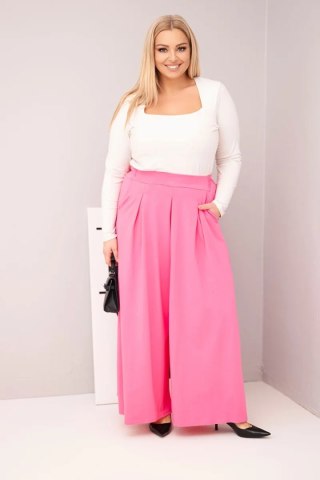 Spodnie damskie bawełniane Plus Size o szerokiej nogawce i luźnym kroju jasno różowe