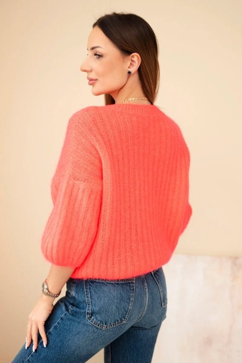 Sweter damski z moheru z krótkim rękawem malinowy