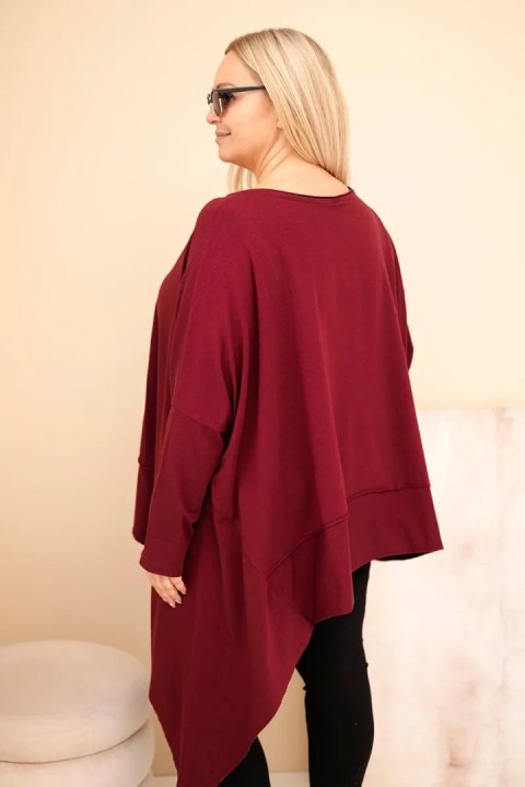 Tunika damska Plus Size z bawełny z asymetrycznym dołem bordowa