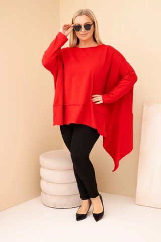 Tunika damska Plus Size z bawełny z asymetrycznym dołem czerwona