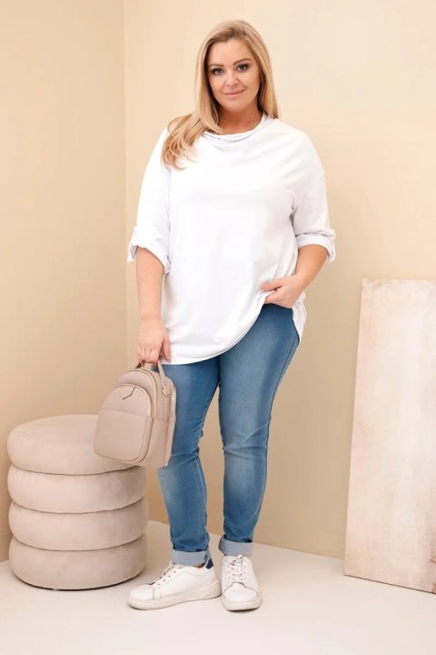 Bluzka damska Plus Size z bawełną o luźnym kroju z dekoltem wodnym biała