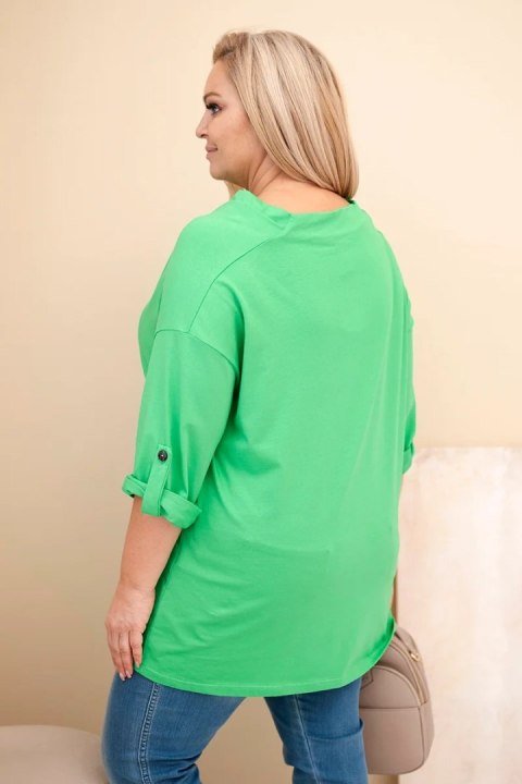 Bluzka damska Plus Size z bawełną o luźnym kroju z dekoltem wodnym jasno zielona