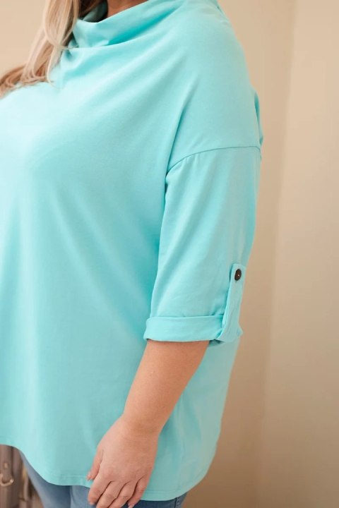 Bluzka damska Plus Size z bawełną o luźnym kroju z dekoltem wodnym miętowa